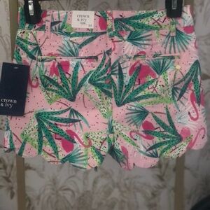 NWT Crown & Ivy KIDS Flamingo Scalloped Shorts Sz10